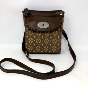Vintage Fossil Leather and Canvas Crossbody Bag